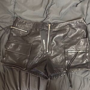 Fashion Nova Black Faux Leather Shorts with Zipper Details